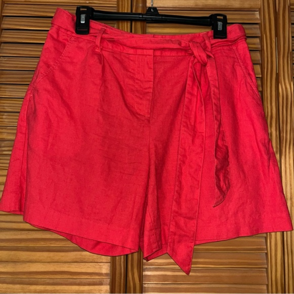 Boden Red Linen Blend St Ives Paperbag Shorts with Tie Belt Size 6